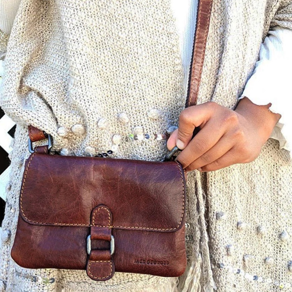 Classic Brown Leather Crossbody Bag with Buckle Accent